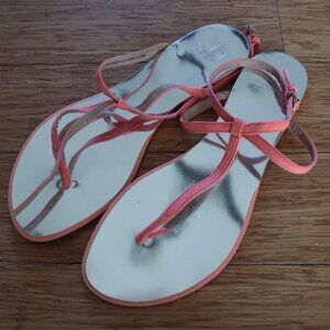 Joe's Jeans Metallic Silver/Orange T-Strap Thong Flat Sandals Size 10